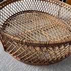 Vtg Wicker   Rattan   Round Basket With Thin Handles Midcentury Mcm Loose Weave