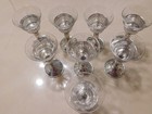 Eight Redlich Etched Glass Cordials In Sterling Silver Holders   4  High  