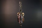 African Guro Mask Tribal Art Hand Carved Crest Horns Wood Wall Decor-g5585