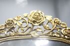 Vintage Gold Mirror Vanity Tray Hollywood Regency Floral Rose Matson 17    Ga