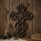 Lattice Ornate Cast Iron Wall Cross Antique Style Rustic Brown Finish 7 X 5 Inch