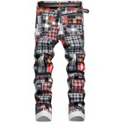 Men s Mixed Color Cotton Stretch Straight Leg Pants Punk Hip Hop Trousers Plaid