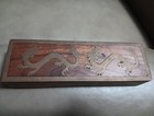 Wooden Cigar Box W  Hinged Lid Brass Chinese Dragons Inlay Vintage Collectible