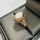Vintage Mcm Solid 10k Yellow Gold Natural White Cabochon Opal Statement Ring 7