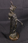 Antique Bronze Statue French Woman In Empire Dress   Hat On Marble Base 12-3 4 