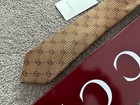 Gucci Gg Micro Silk Tie Brown   Bronze Jacquard Tie Nwt