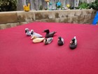 Lot Of 6 Miniature Hand Carved Wooden Duck Figurines Painted Folk Art Decoy