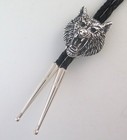 Unique Solid Sterling Silver Relief Wolf Western Bolo Tie