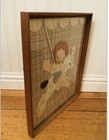 Vintage 1950s Fabric Nursery Picture Textile Plaid Framed Child Carousel Horse
