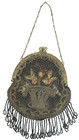 Antique 18-1900 s Floral Motif Beaded Purse Black Metal Frame Work Of Art  