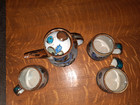 El Palomar Ken Edwards Bluebirds Coffee Server   3 Mugs  Mexican Pottery