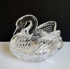 Clear Glass Swan On Nest 3 5  Covered 2-piece Trinket Dish Vintage