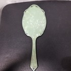 Vtg Art Deco Hand Held Mirror Vanity Pearlized Green Celluloid   Black Detail 