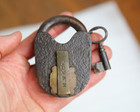 Antique Mw Co  Padlock W barrel Key Vintage Lock Iron Brass Shackle Trunk Chest
