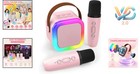 Mini Karaoke Machine For Kids Adults Portable Bluetooth With Microphones Pink