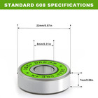 Elite 608rs Skateboard Bearings Set - 20 Chrome Steel Bearings For Fast Rides