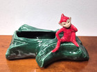Vintage 60 s Pixie Elf Sitting On Log Planter Mcm Pottery Christmas Fairy Garden