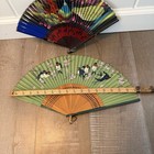 Vintage Japanese Hand Painted Folding Fans Lot 2 Sensu Birds Mt Fuji