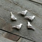5 Tiny Bird Beads Charms Metal Antiqued Silver 3d 2 Sided Aviary Findings 14mm
