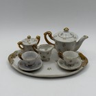 10pc Vintage Japanese Porcelain Miniature Tea Set Dollhouse Gold Floral Mint