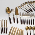 Mid Century Danish Modern Flatware Set Brass Wood Handle 43 Piece Lot Vintage