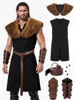 Renaissance Medieval Costume For Men Viking Knight Robe With Fur Wrap