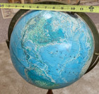 Vintage Portrait World Globe Rand Mcnally On Wooden 3-footed Pedestal Stand