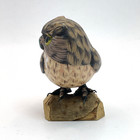 Hand Carved Wood Painted Horned Owl On Log Wire Claws Talons Read