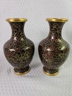 Vintage Chinese Floral Gold Trim   Brown Cloisonne Enamel Set Of 2 Vases 4  X 2 