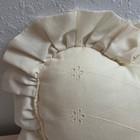 Vintage Heart Shaped Ruffle Throw Pillow Cream Eyelet Embroidered Cottagecore