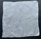 A  Vintage White Linen Hankie Monogram P Madeira Hand Embroidered Bride Wedding