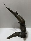 Huge Vintage Solid Brass 15  Statue Of A Pair Of 2 Dolphins - Large Heavy Brass