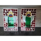 Vintage Handmade Stained Glass Angel Panels     Folk Art Mosaic Window Decor Set 2