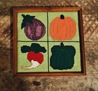 Vintage 70s Framed Vegetable Needlepoint Wall Art Hand Made