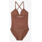 Cm Capezio Plunge Neck Mesh Midriff Leotard Mocha Brown Nwt Size Cm
