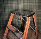 Chrome Step Stool Mcm Vintage Brown Metal Folding Ladder Rustic Beautyware 
