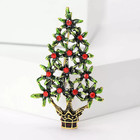 Vintage Crystal Christmas Tree Brooch Pin Red Green Rhinestone Gold Jewelry Gift