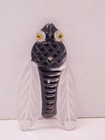 Vintage Plastic Lucite Carved Cicada Brooch Pin Black Yellow Eyes Clear Bug