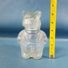 Vtg 6 5  Bear Clear Glass Honey Jar Embossed Overalls Bear Head Lid