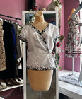 Vintage 90s Irish Linen Wrap Blouse Top White Black Summer Richard Malcolm S