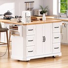 56  Kitchen Island With Rubber Wood Drop Leaf  Rolling Kitchen Cart W drawers