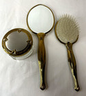 Victorian Art Deco Brass   Silver Toned Ladies Vanity Set