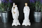 Pair Antique French Porcelain Madonna Joseph Figurine Statue Religious