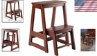 Beech Wood Double Step Stool Antique Walnut Foldable 21 Inch Height For Home Use