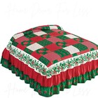 Christmas Poinsettia Mistletoe Patchwork Triple Ruffle Bedspread Set Shams Queen