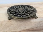 Vintage Solid Intricate Cast Brass Trivet - Footed - T12 - X2809