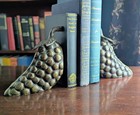 Vintage Brass Grape Bookends   Heavy Solid Brass Library Decor