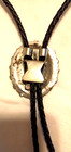 Vintage Bolo Tie Signed Silver Sterling Western Cowboy Men Oval Navajo