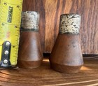 Pair Vintage Mid Century Modern Teak   Sterling Silver Salt Pepper Shakers