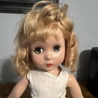 Madame Alexander Doll New York Vtg 14    Blond Hair Blue Eyes White Linen Dress